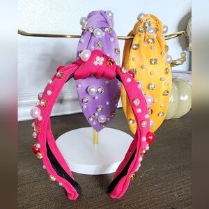 Pearl and Gem Embellished Headbands - Pink, Purple, Yellow